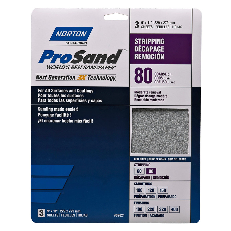 ProSand 3X Sanding Sheets - 9" x 11" - Grit:80 Grit - Pieces:3-Piece
